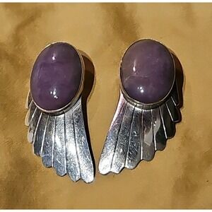 NAKAI Native American Earrings Sugilite Purple Dangle Sterling Old Pawn 4" VTG
